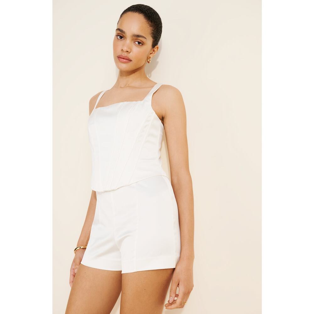 Mare Mare Satin Sleeveless Square-Neck Corset Romper White Small